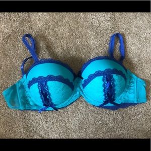 Blue, lace, push-up bra